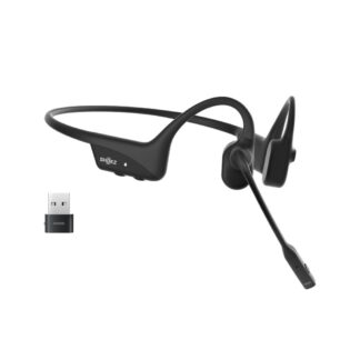 SHOKZ OpenComm2 UC 2025 Upgrade Wireless Bluetooth Bone Conduction Videoconferencing Headset with USB-C Charging Port and USB-A adapter | 16 Hr Talk Time  29m Wireless Range  1 Hr Charge Time | Includes Noise Cancelling Boom Mic and Dongle  Black