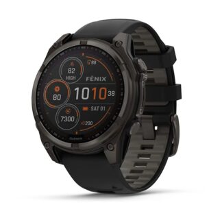 Garmin Fenix 8 Solar Titanium 47mm Αδιάβροχο Smartwatch με Παλμογράφο (Sapphire, Carbon Grey Dlc Titanium With Black/pebble Grey Silicone Band)