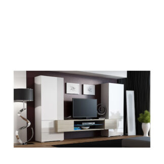 Σύνθετο Σαλονιού Logo II White / Black Gloss με Βιτρίνα Μ250xΒ42xΥ190εκ.