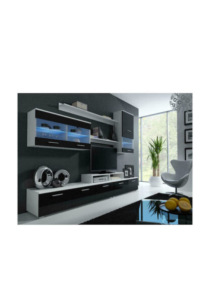 Σύνθετο Σαλονιού Logo II White / Black Gloss με Βιτρίνα Μ250xΒ42xΥ190εκ.