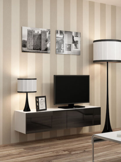 Ξύλινο Έπιπλο Τηλεόρασης Vigo White / Βlack Gloss Μ140xΠ30xΥ40cm
