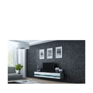Ξύλινο Έπιπλο Τηλεόρασης Vigo New με Φωτισμό LED Grey / White Gloss Μ180xΠ30xΥ40cm