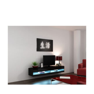 Ξύλινο Έπιπλο Τηλεόρασης Vigo New με Φωτισμό LED Grey / White Gloss Μ180xΠ30xΥ40cm