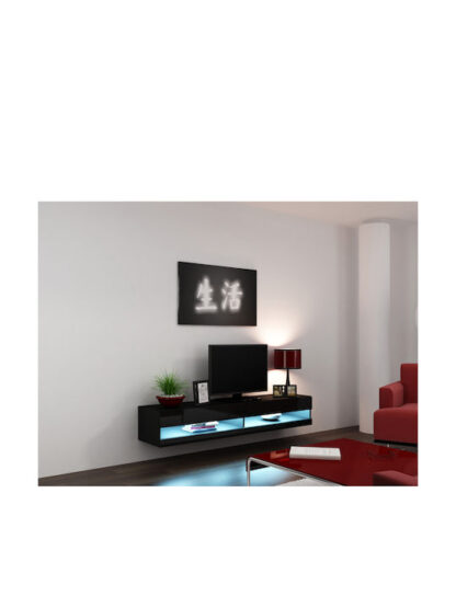 Έπιπλο Τηλεόρασης Ξύλινο Vigo New με Φωτισμό LED Black / Βlack Gloss Μ180xΠ30xΥ40cm