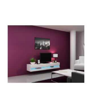 Ξύλινο Έπιπλο Τηλεόρασης Vigo New με Φωτισμό LED White / White Gloss Μ180xΠ30xΥ40cm