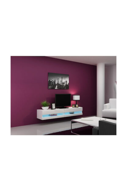 Ξύλινο Έπιπλο Τηλεόρασης Vigo New με Φωτισμό LED White / White Gloss Μ180xΠ30xΥ40cm