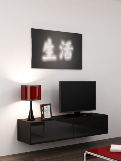 Ξύλινο Έπιπλο Τηλεόρασης Vigo Black / Black Gloss Μ140xΠ30xΥ40cm