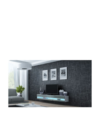 Έπιπλο Τηλεόρασης Ξύλινο Vigo New με Φωτισμό LED White / Grey Gloss Μ180xΠ30xΥ40cm