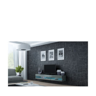 Ξύλινο Έπιπλο Τηλεόρασης Vigo New με Φωτισμό LED Grey / Grey Gloss Μ180xΠ30xΥ40cm