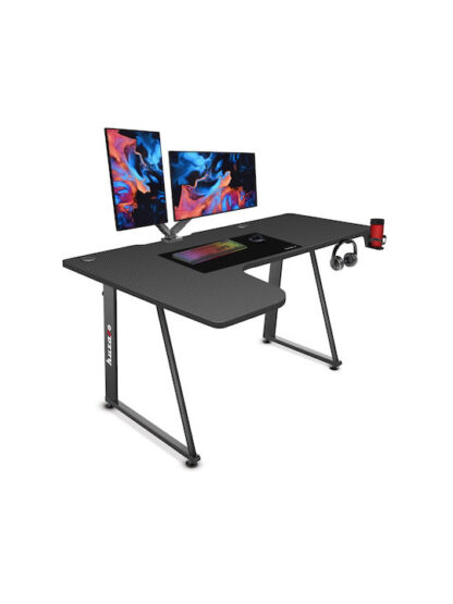 Γωνιακό Γραφείο Gaming Hero 7.7 Ξύλινο Μαύρο με Μεταλλικά Πόδια, LED & USB θύρες 160x100x75εκ.