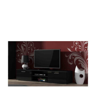 Έπιπλο Τηλεόρασης Ξύλινο Vigo New με Φωτισμό LED White / Black Gloss Μ180xΠ30xΥ40cm