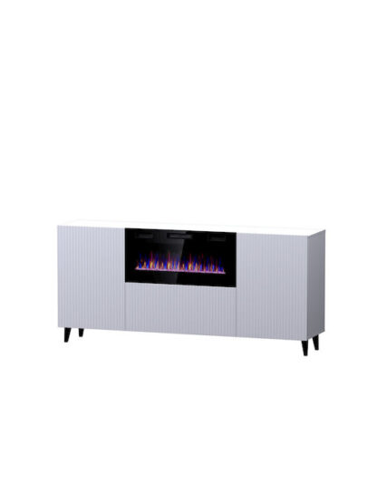PAFOS chest of drawers with electric fireplace 180x42x82 cm white matt