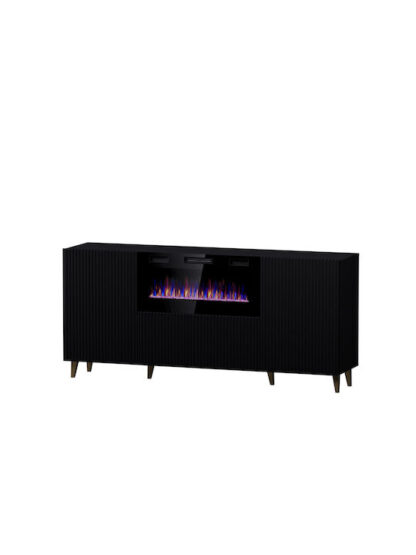 PAFOS chest of drawers with electric fireplace 180x42x82 cm matte black