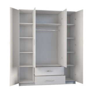 Τετράφυλλη Ντουλάπα Ρούχων Romana Biel 160x52x205cm