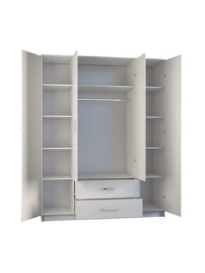 Τετράφυλλη Ντουλάπα Ρούχων Romana Biel 160x52x205cm