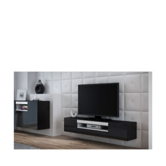 Έπιπλο Τηλεόρασης Ξύλινο Viva White / White Gloss + Black Μ180xΠ40xΥ37cm