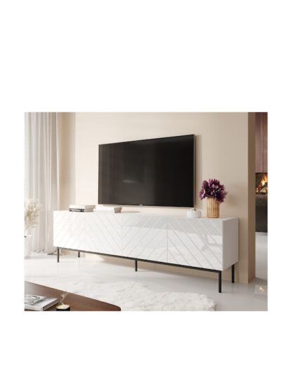 Έπιπλο Τηλεόρασης Aberto από Μέταλλο & Ξύλο White/Gloss White Μ200xΠ42xΥ60cm