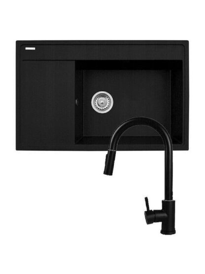 Set - Sink PYRAMIS CAMEA (79x50) 1B 1D R + Faucet IDEA Black Edition - 070168502BE - Volcano