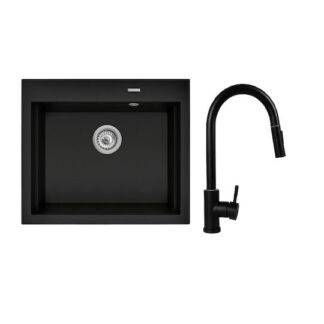 Set - Sink PYRAMIS CAMEA (79x50) 1B 1D R + Faucet IDEA Black Edition - 070168502BE - Volcano