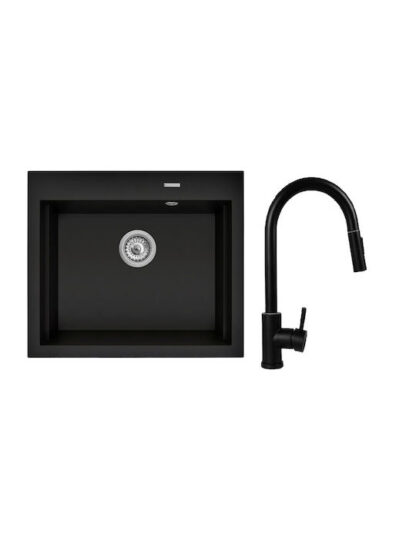 Set - Sink PYRAMIS PYRAMIS SIROS (57x51 5) 1B + Faucet IDEA Black Edition - 070169002BE - Volcano