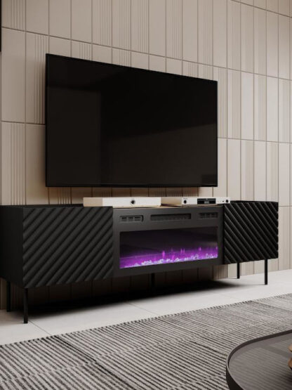 RTV cabinet with electric fireplace ONDA 180x40x39-58 black (standing or wall mounted)