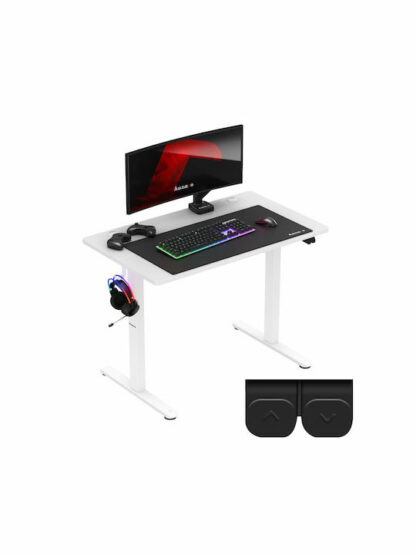 Ηλεκτρικό Γραφείο Gaming Hero 7.9 Ξύλινο White με Μεταλλικά Πόδια & Ρυθμιζόμενο Ύψος 100x60x72εκ.