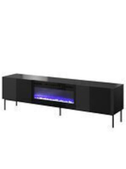 RTV cabinet SLIDE 200K with electric fireplace on black frame 200x40x57 cm all in gloss black