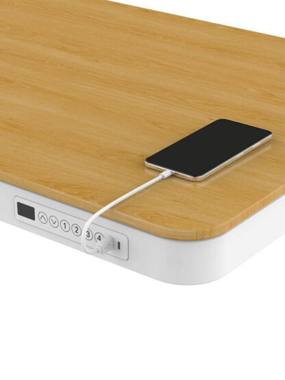 Ηλεκτρικό Γραφείο Ξύλινο White/oak με Μεταλλικά Πόδια & USB θύρες 140x70εκ.