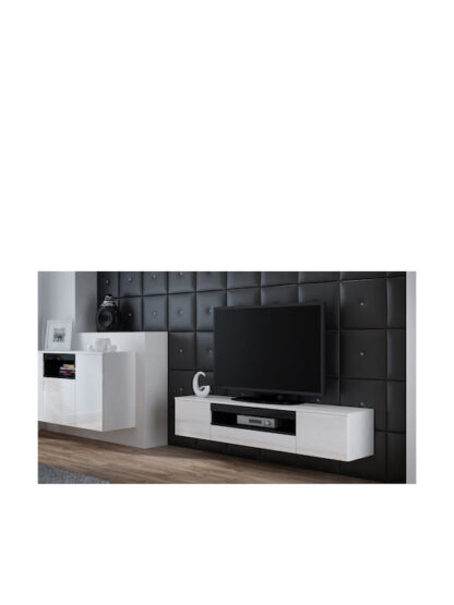 Έπιπλο Τηλεόρασης Ξύλινο Viva White / White Gloss + Black Μ180xΠ40xΥ37cm