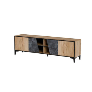 RTV cabinet with electric fireplace ONDA 180x40x39-58 black (standing or wall mounted)