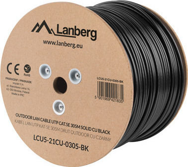 Lanberg U/UTP Cat.5e Καλώδιο Δικτύου Ethernet χωρίς ακροδέκτες 305m Μαύρο Κωδικός: LCU5-21CU-0305-BK