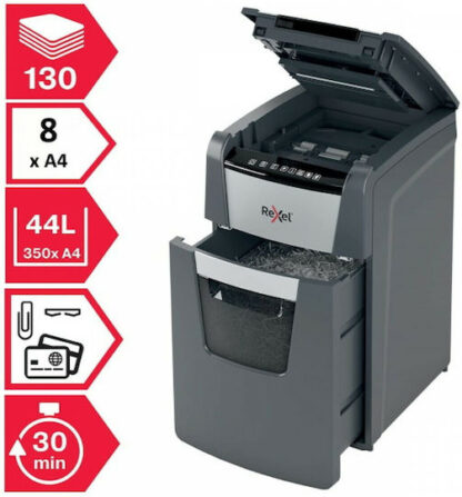Rexel Καταστροφέας Εγγράφων AUTO+ 130X P4 Cross Cut 130 Φύλλων με Κάδο 44lt Κωδικός: 502038