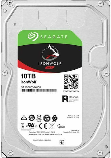 Seagate Ironwolf 10TB HDD Σκληρός Δίσκος 3.5" SATA III 7200rpm με 256MB Cache για NAS Κωδικός: ST10000VN000