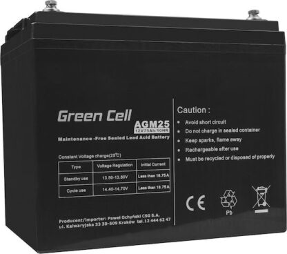 Green Cell Μπαταρία UPS με Χωρητικότητα 75Ah και Τάση 12V AGM25
