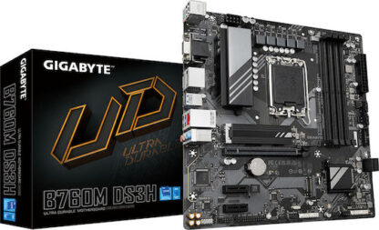 GIGABYTE B760M DS3H Motherboard - Supports Intel Core 14th Gen CPUs  6+2+1 Phases Digital VRM  up to 7600MHz DDR5 (OC)  2xPCIe 4.0 M.2  2.5GbE LAN  USB 3.2 Gen
