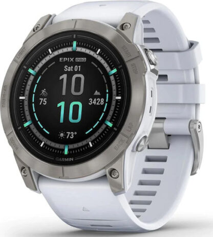 Garmin Epix Pro (Gen 2) Stainless Steel 42mm Αδιάβροχο Smartwatch με Παλμογράφο (Silver with Whitestone)