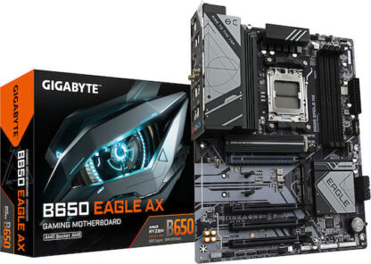 GIGABYTE B650 EAGLE AX Motherboard - AMD Ryzen 9000 Series CPUs  12+2+2 Phases VRM  up to 7600MHz DDR5 (OC)  1xPCIe 5.0 + 2xPCIe 4.0 M.2  GbE LAN  WIFI 6E  USB 3.2 Gen 2