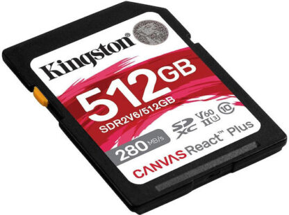 Kingston Technology 512GB Canvas React Plus SDXC UHS-II 280R/150W U3 V60 for Full HD/4K