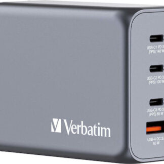 Verbatim Φορτιστής Χωρίς Καλώδιο GaN με Θύρα USB-A και 3 Θύρες USB-C 200W Power Delivery / Quick Charge 3.0 Γκρι (GNC-200)