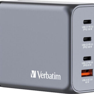 Verbatim Φορτιστής Χωρίς Καλώδιο GaN με Θύρα USB-A και 3 Θύρες USB-C 200W Power Delivery / Quick Charge 3.0 Γκρι (GNC-200)