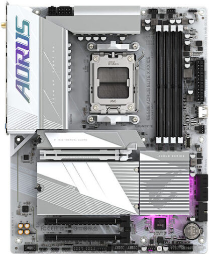 GIGABYTE B650E AORUS ELITE X AX ICE Motherboard - AMD Ryzen 9000 Series CPUs  12+2+2 Phases VRM  up to 8000MHz DDR5 (OC)  1xPCIe 5.0 + 2xPCIe 4.0 M.2  2.5GbE LAN  WIFI 6E  USB 3.2 Gen 2