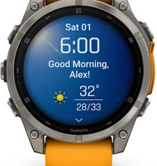 Garmin Fenix 8 Stainless Steel 43mm Αδιάβροχο Smartwatch με Παλμογράφο (Sapphire, Soft Gold With Fog Grey/dark Sandstone Silicone Band)