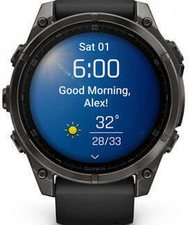 Garmin Fenix 8 Titanium 43mm Αδιάβροχο Smartwatch με Παλμογράφο (Sapphire, Carbon Grey Dlc Titanium With Black/pebble Grey Silicone Band)