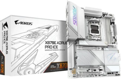 GIGABYTE X870E AORUS PRO ICE Motherboard - Supports AMD Ryzen 9000 CPUs  16+2+2 Phases Digital VRM  up to 8000MHz DDR5 (OC)  3xPCIe 5.0 + 1xPCIe 4.0  Wi-Fi 7  2.5GbE LAN  USB 4