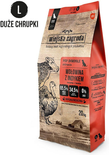 Wiejska Zagroda 20kg Ξηρά Τροφή χωρίς Σιτηρά & Γλουτένη για Ενήλικους Σκύλους Μεσαίων Φυλών με Κρέας, Βοδινό και Γαλοπούλα