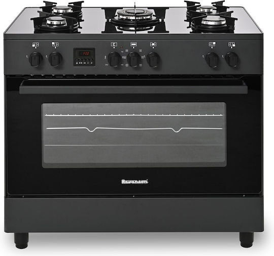 Ravanson Κουζίνα 105lt με Εστίες Φυσικού Αερίου Π90εκ. Μαύρη Κωδικός: KWGE-K90 Glass