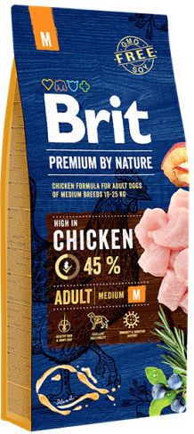 Brit Premium By Nature Adult Medium 15kg Ξηρά Τροφή για Ενήλικους Σκύλους Μεσαίων Φυλών με Κοτόπουλο