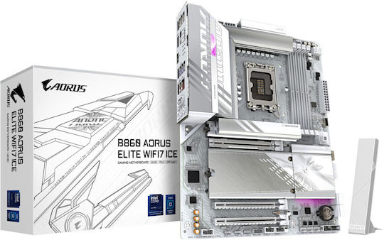 GIGABYTE B860 AORUS ELITE WIFI7 ICE Motherboard - Intel Core Ultra Series CPUs  14+1+2+1 Phases VRM  up to 9200MHz DDR5  1xPCIe 5.0 + 2xPCIe 4.0 M.2  2.5GbE LAN  WIFI 7  USB 4