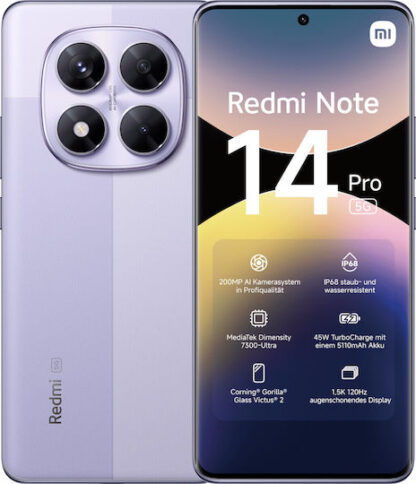 Xiaomi Redmi Note 14 Pro 5G 16.9 cm (6.67 ) Dual SIM USB Type-C 12/ 512 GB 5110 mAh Lavender  Purple