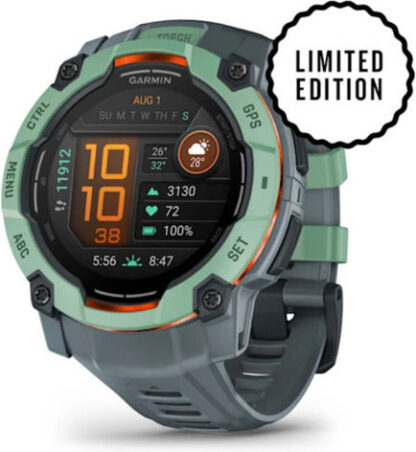 Garmin Instinct 3 AMOLED Aluminium 50mm Αδιάβροχο Smartwatch με Παλμογράφο (Neo Tropic with Twilight Band)